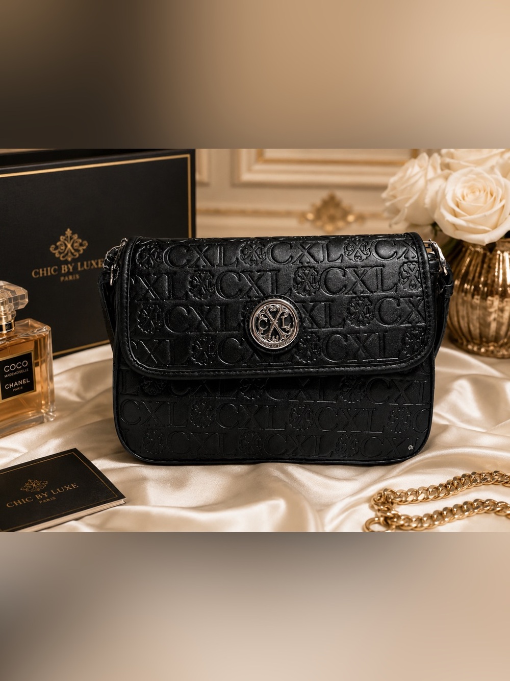 Christian Lacroix Black Embossed CXL Monogram Crossbody
